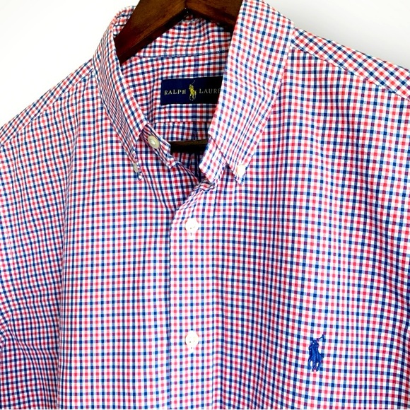Ralph Lauren Other - RALPH LAUREN Gingham Checked Short Sleeve Button Down Shirt | Red•White•Blue | L